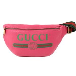 Gucci Pink Leather Logo Belt Bag with Green Accents
